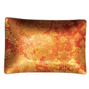 🌿Pottery Barn Decoupage Red Glass Tray Pillar Holder🌿